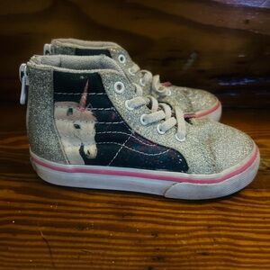 Used girls unicorn high top vans , good condition